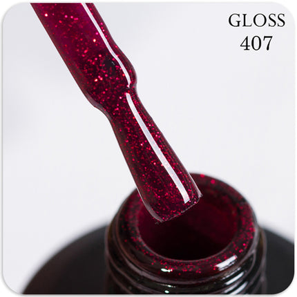 Gel polish GLOSS 407 (raspberry red with micro-shine), 11 ml