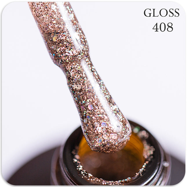 Gel polish GLOSS 408 (champagne with holographic microglitter), 11 ml