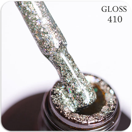 Gel polish GLOSS 410 (silver with holographic glitter), 11 ml