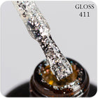 Gel polish GLOSS 411 (silver, holographic microglitter and sparkles), 11 ml