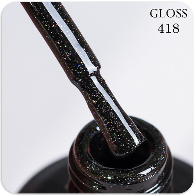 Gel polish GLOSS 418 (black, microglitter and holographic sparkles), 11 ml