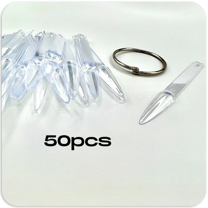 50 Tips Clear Nail Swatches Sticks with Metal Screw Split Ring Holder LONG